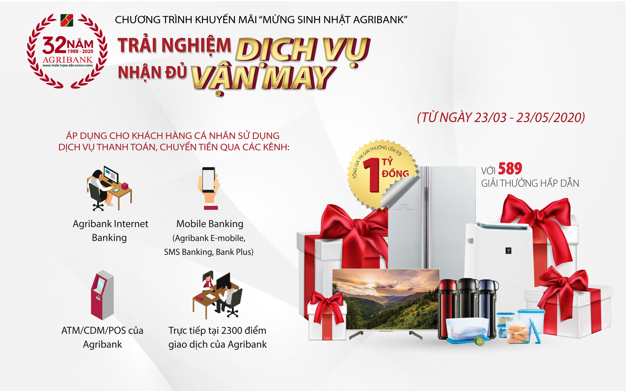 Cơ hội nhận 1 tỉ đồng từ sự kiện 32 năm thành lập Agribank