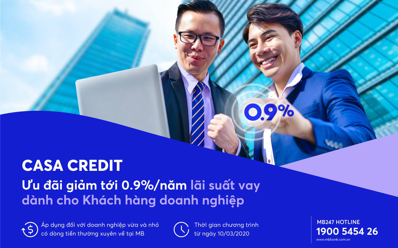 CASA CREDIT- Chương trình ưu đãi lãi suất vay của MB dành cho khách hàng doanh nghiệp mùa Covid