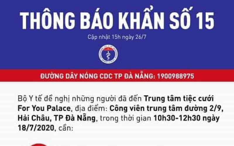 Thông báo khẩn số 15 tìm người đi đám cưới cùng bệnh nhân 416