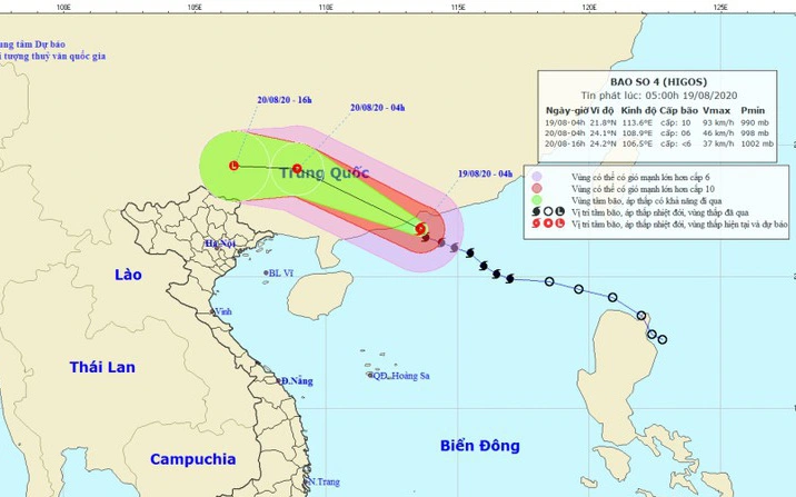 Bão số 4 HIGOS giật cấp 13 trên Biển Đông