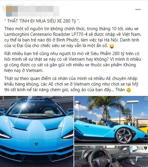 Rộ tin đồn vụ đại gia Việt mua siêu xe Lamborghini Centenario vì thất tình chỉ là giả: Chủ nhân bốc phét để sống ảo trên mạng? - Ảnh 2.