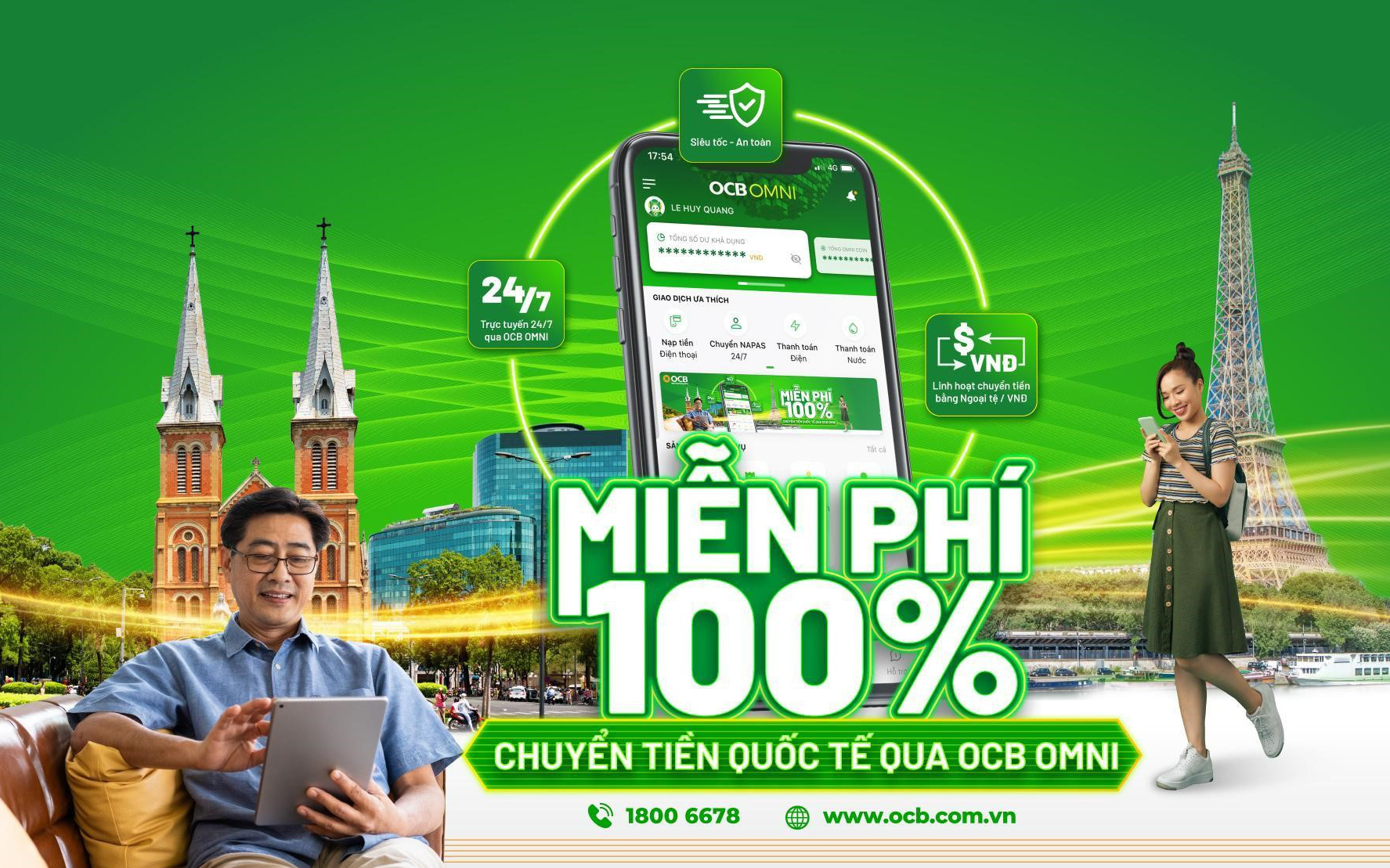 Chuyển tiền quốc tế online qua OCB OMNI phí 0 đồng