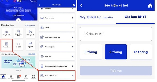 Hướng dẫn các bước đóng BHXH, gia hạn BHYT online đơn giản thông qua app ngân hàng - Ảnh 3.