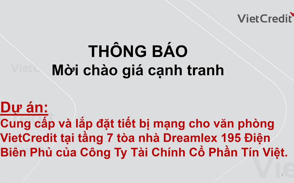 VietCredit  thông báo mời chào giá cạnh tranh