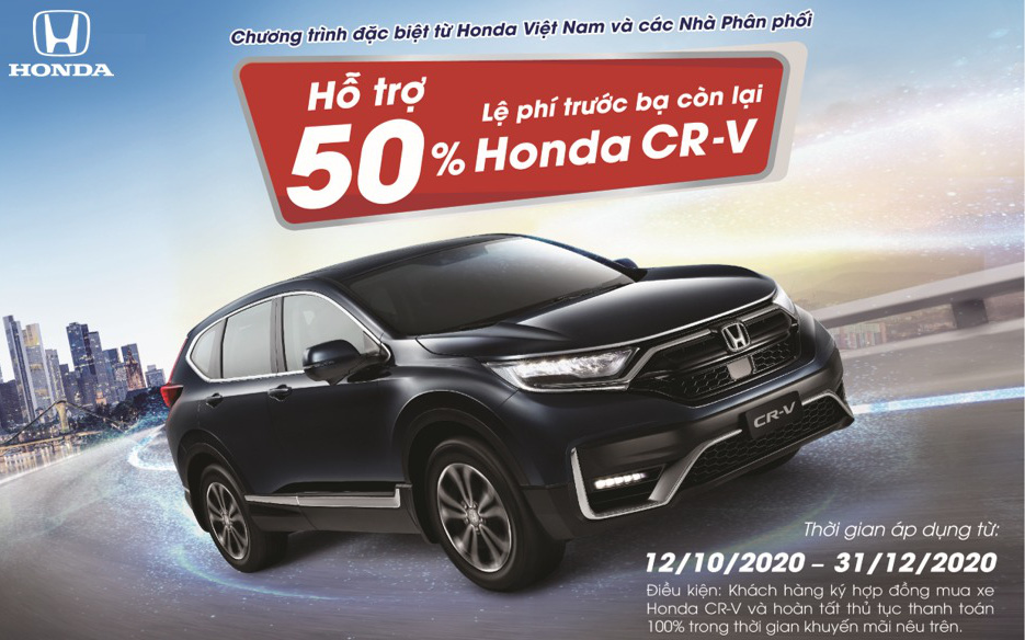 Hỗ trợ 50% lệ phí trước bạ còn lại cho khách hàng mua xe Honda CR-V