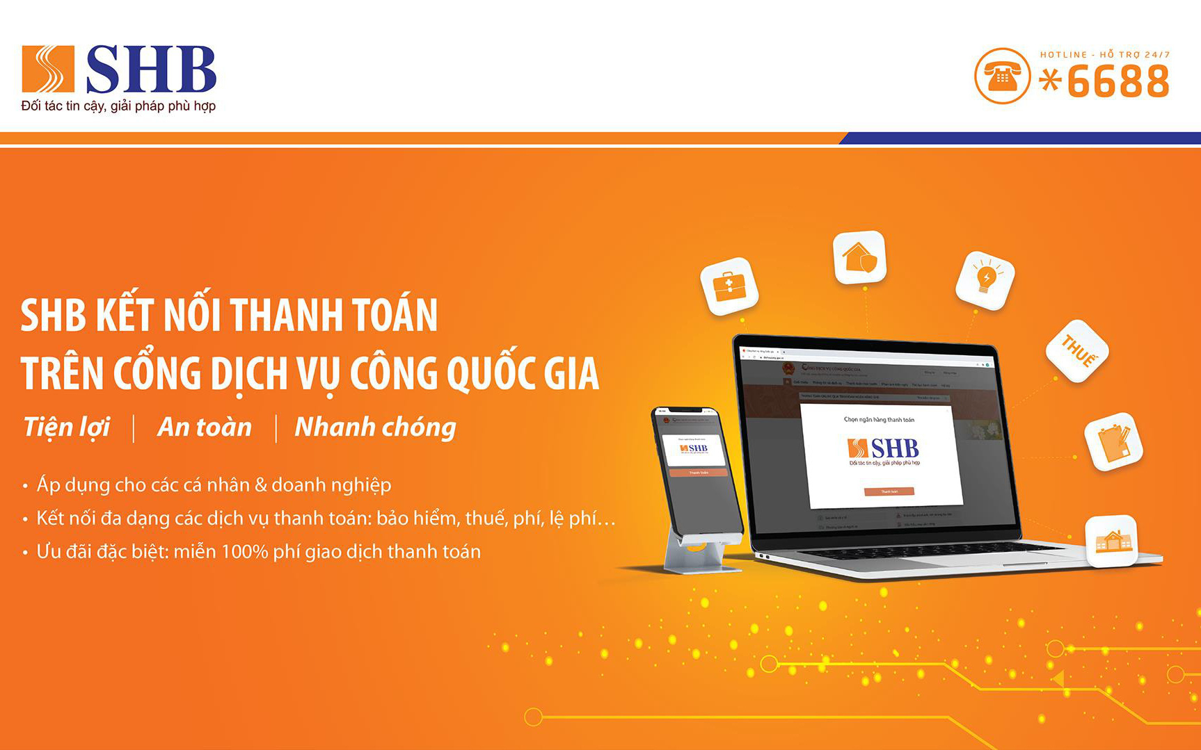 Thanh toán dịch vụ Công Quốc gia online nhanh chóng, thuận tiện, miễn phí qua SHB