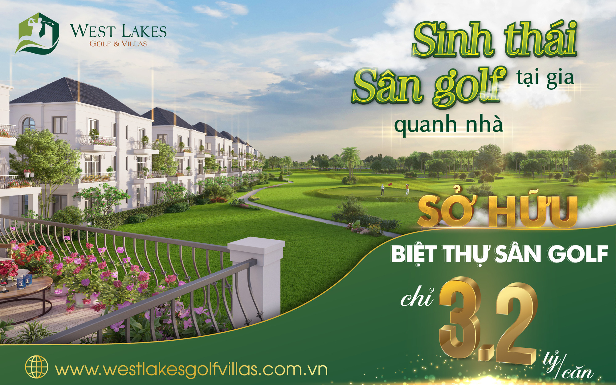 Chỉ cần 3,2 tỷ đồng dễ dàng sở hữu biệt thự sân golf tại Long An