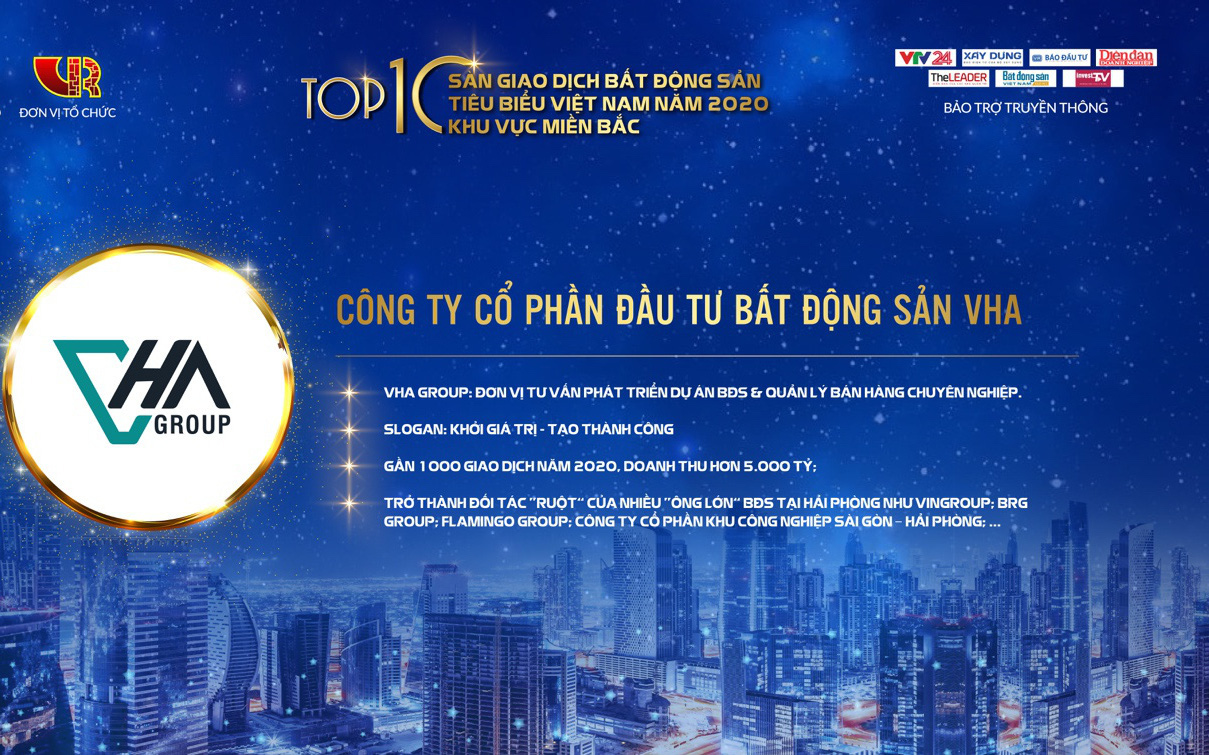 VHA Group – Top 10 Sàn giao dịch BĐS tiêu biểu Việt Nam năm 2020