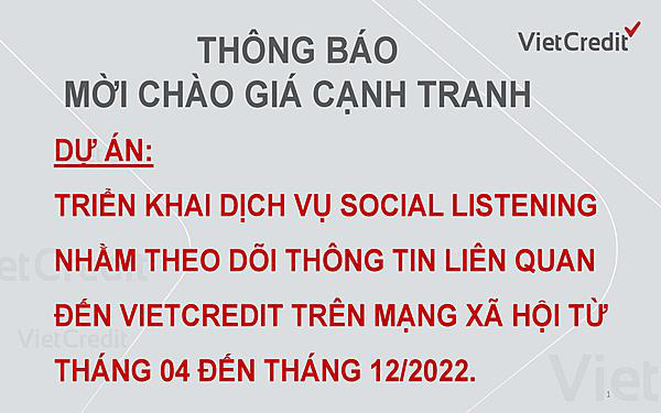 VietCredit thông báo mời chào giá cạnh tranh