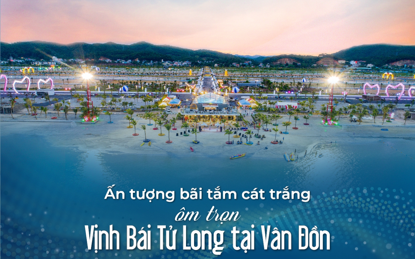 Ấn tượng bãi tắm cát trắng ôm trọn Vịnh Bái Tử Long tại Vân Đồn