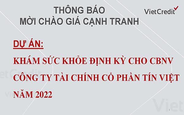 VietCredit thông báo mời chào giá cạnh tranh