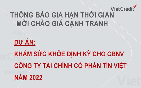 VietCredit thông báo gia hạn thời gian mời chào giá cạnh tranh