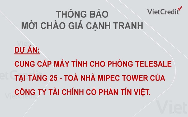 VietCredit thông báo mời chào giá cạnh tranh