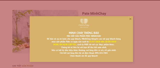 Minh Chay thông báo thu hồi sản phẩm pate có độc tố cực mạnh - Ảnh 1.