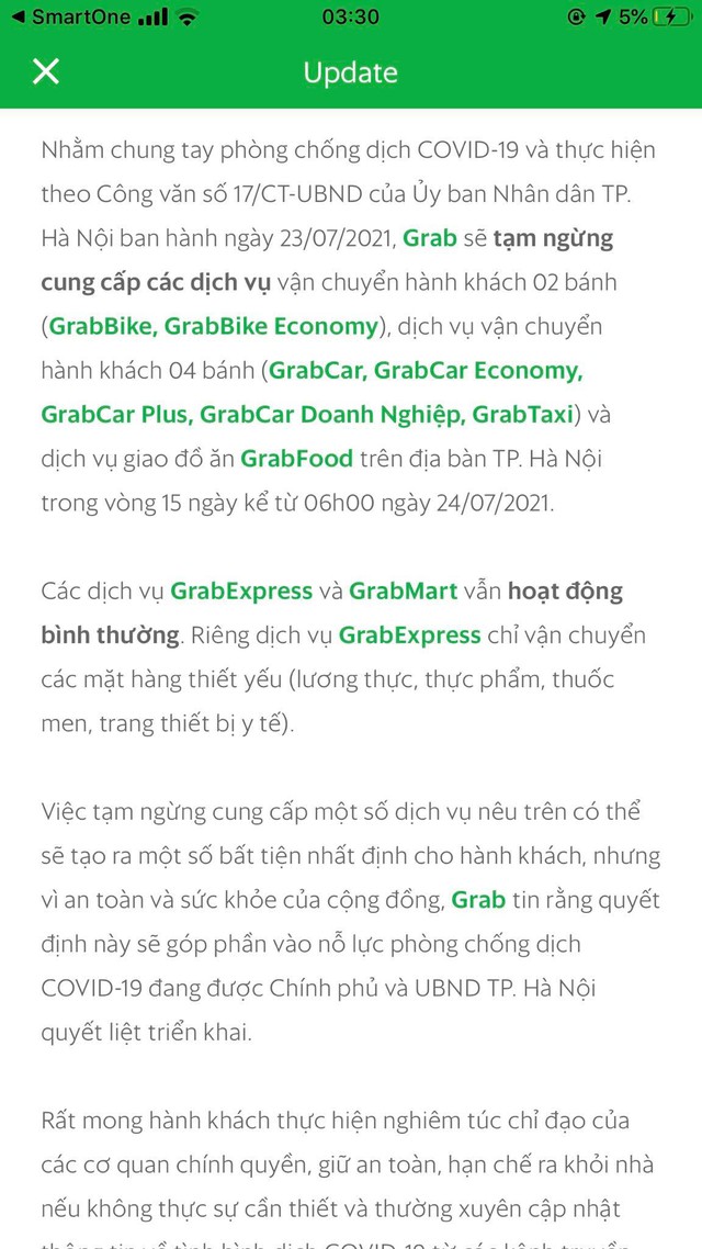 Grab, Baemin, Now thông báo ngừng dịch vụ giao đồ ăn tại Hà Nội - Ảnh 1.