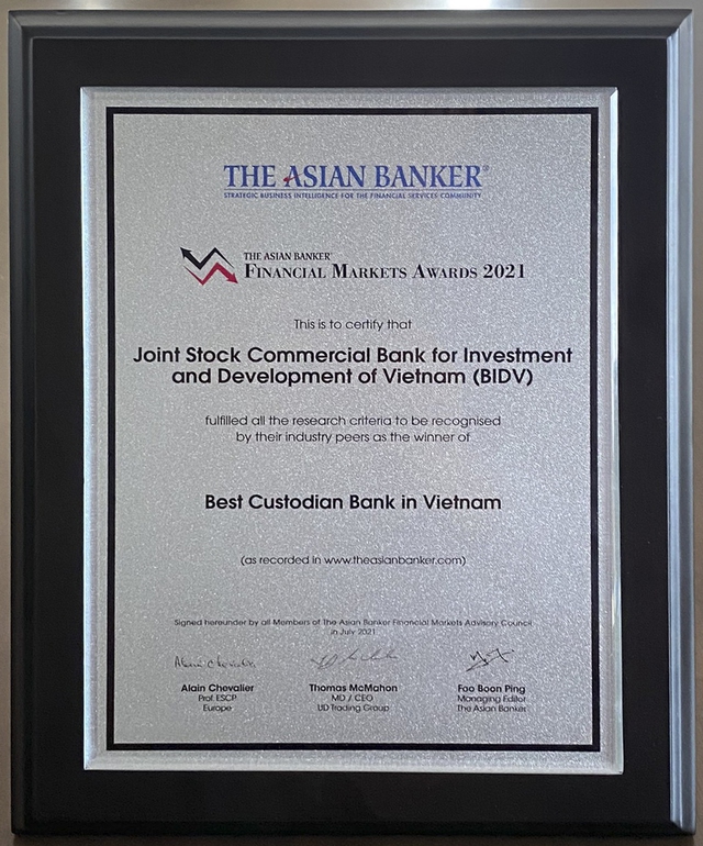BIDV nhận giải Ngân hàng lưu ký - giám sát tốt nhất Việt Nam 2021 - Ảnh 1.