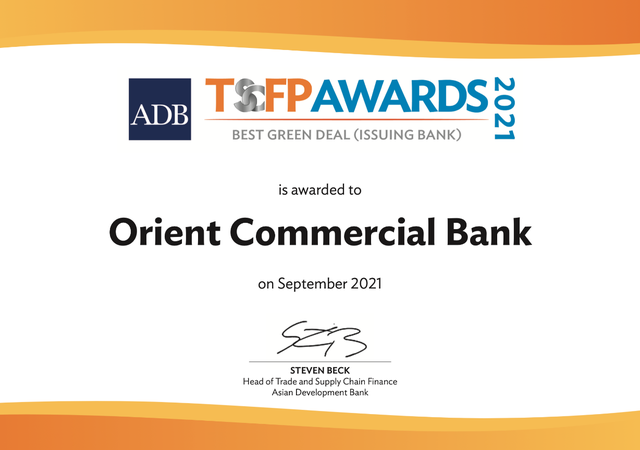 Ưu tiên hoạt động tín dụng xanh, OCB nhận giải Best Green Deal từ ADB  - Ảnh 1.